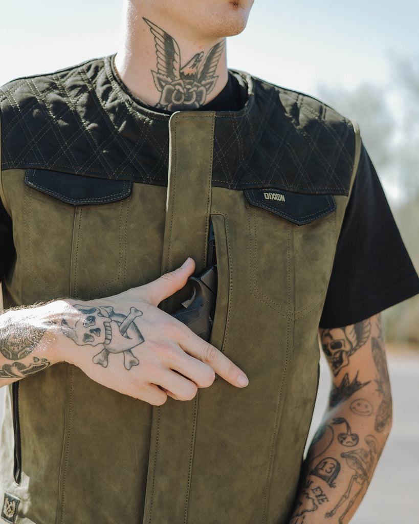 Humboldt Suede Leather Vest - Black & Olive Green - Dixxon Flannel Co.