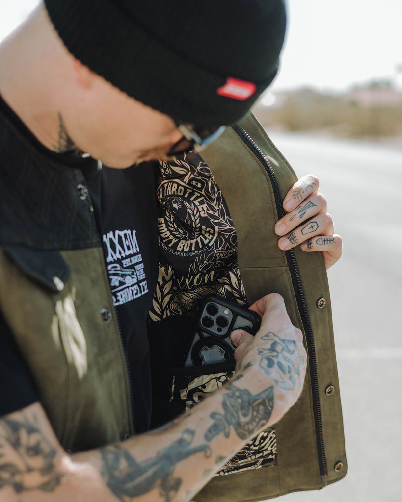 Humboldt Suede Leather Vest - Black & Olive Green - Dixxon Flannel Co.