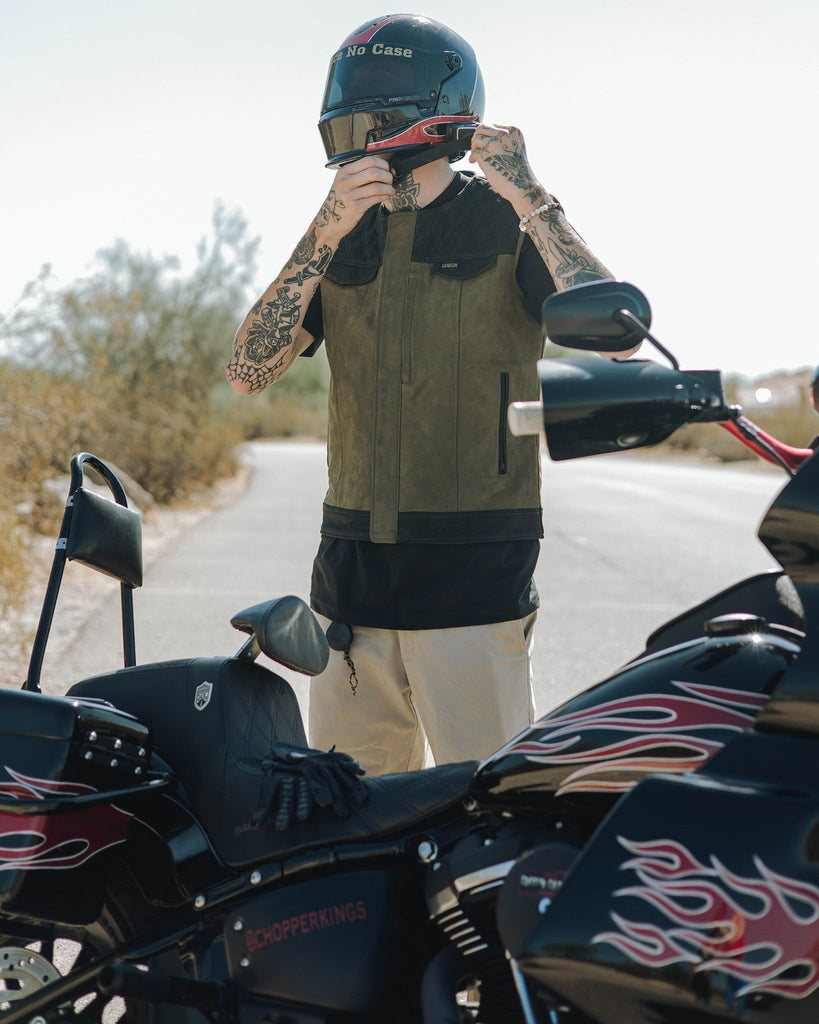 Humboldt Suede Leather Vest - Black & Olive Green - Dixxon Flannel Co.