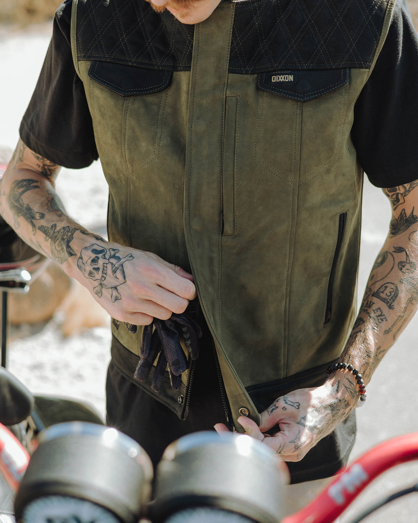 Humboldt Suede Leather Vest - Black & Olive Green - Dixxon Flannel Co.