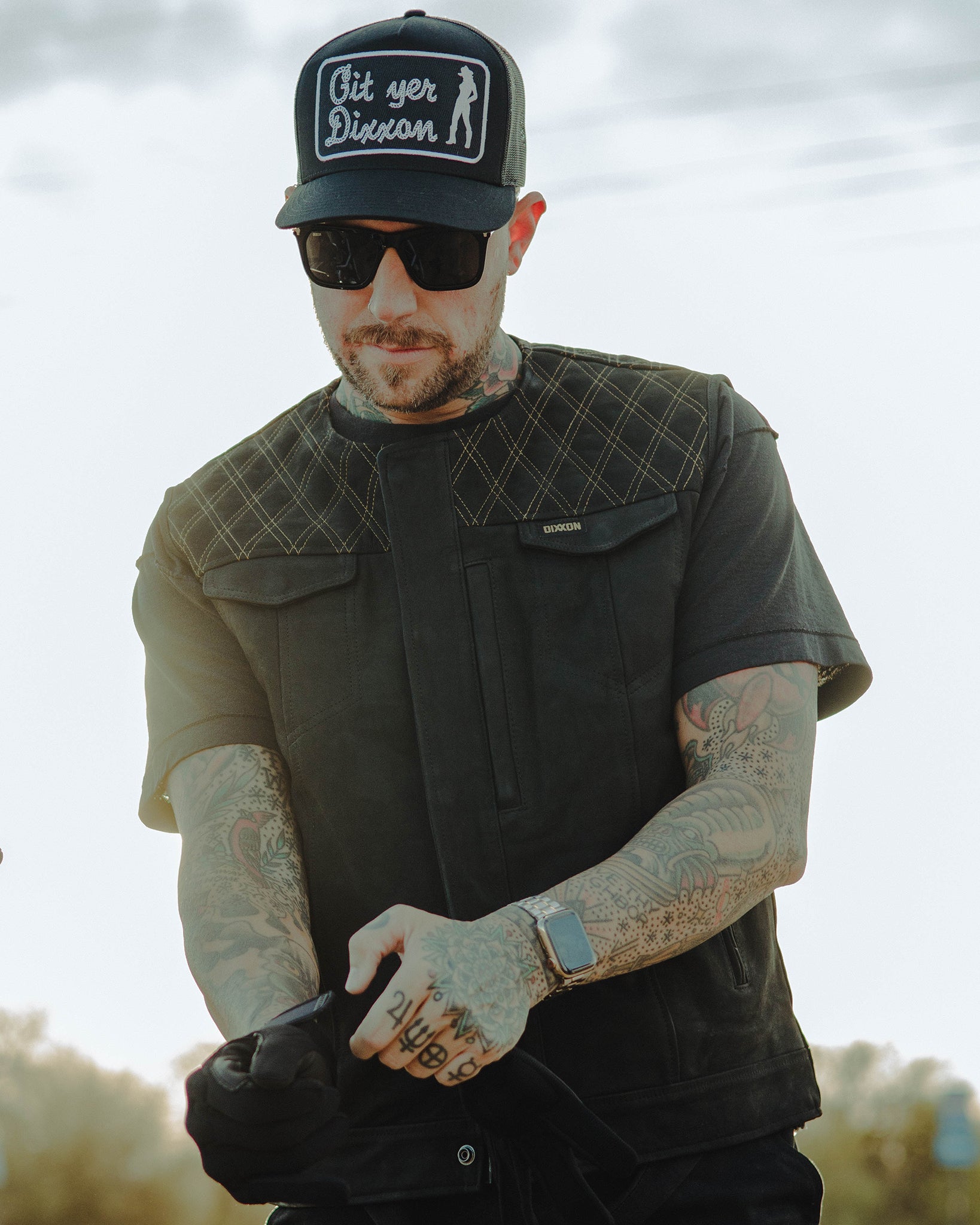 Laconia Hills Diamond Stitch Suede Leather Vest - Black - Dixxon Flannel Co.