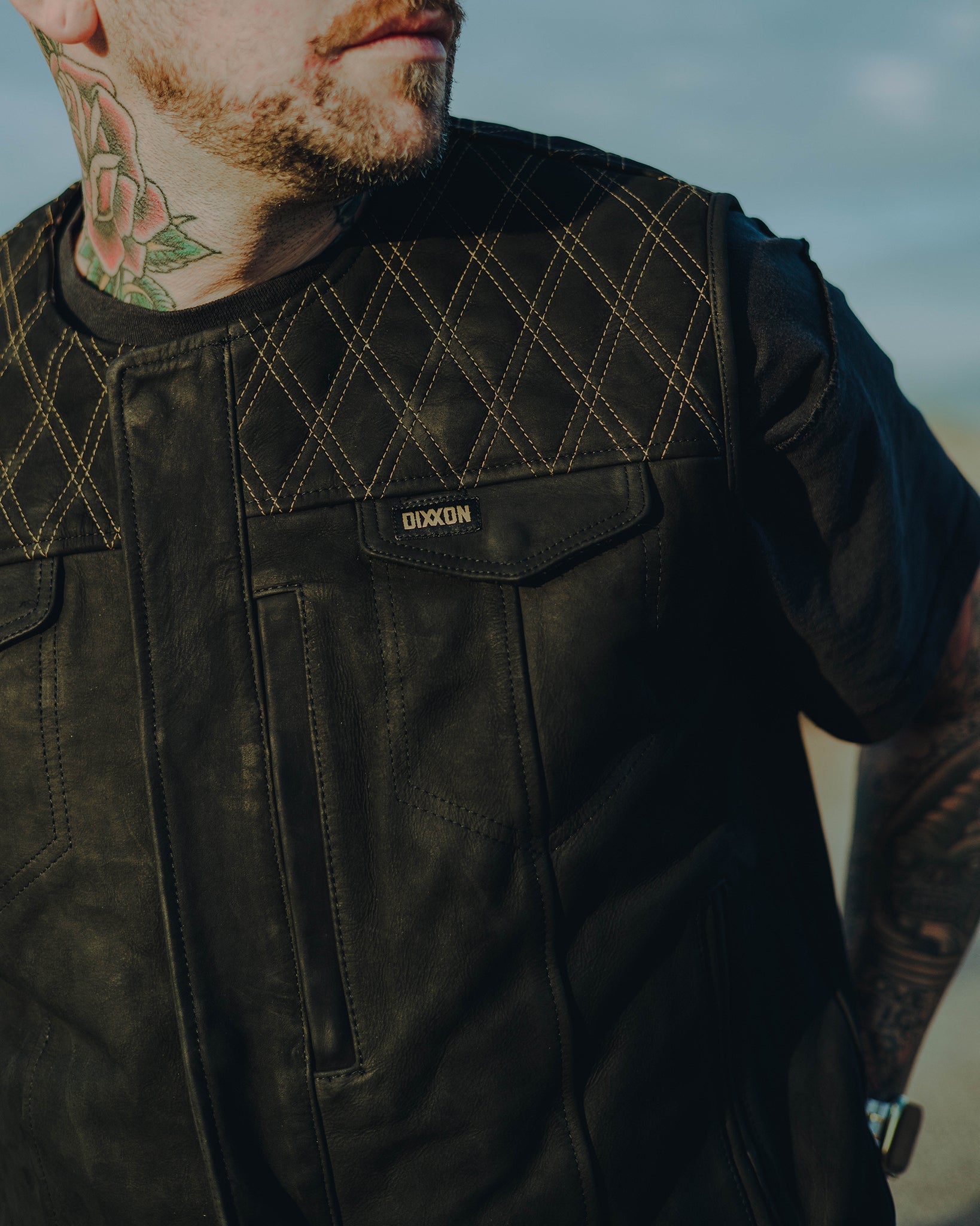 Laconia Hills Diamond Stitch Suede Leather Vest - Black - Dixxon Flannel Co.