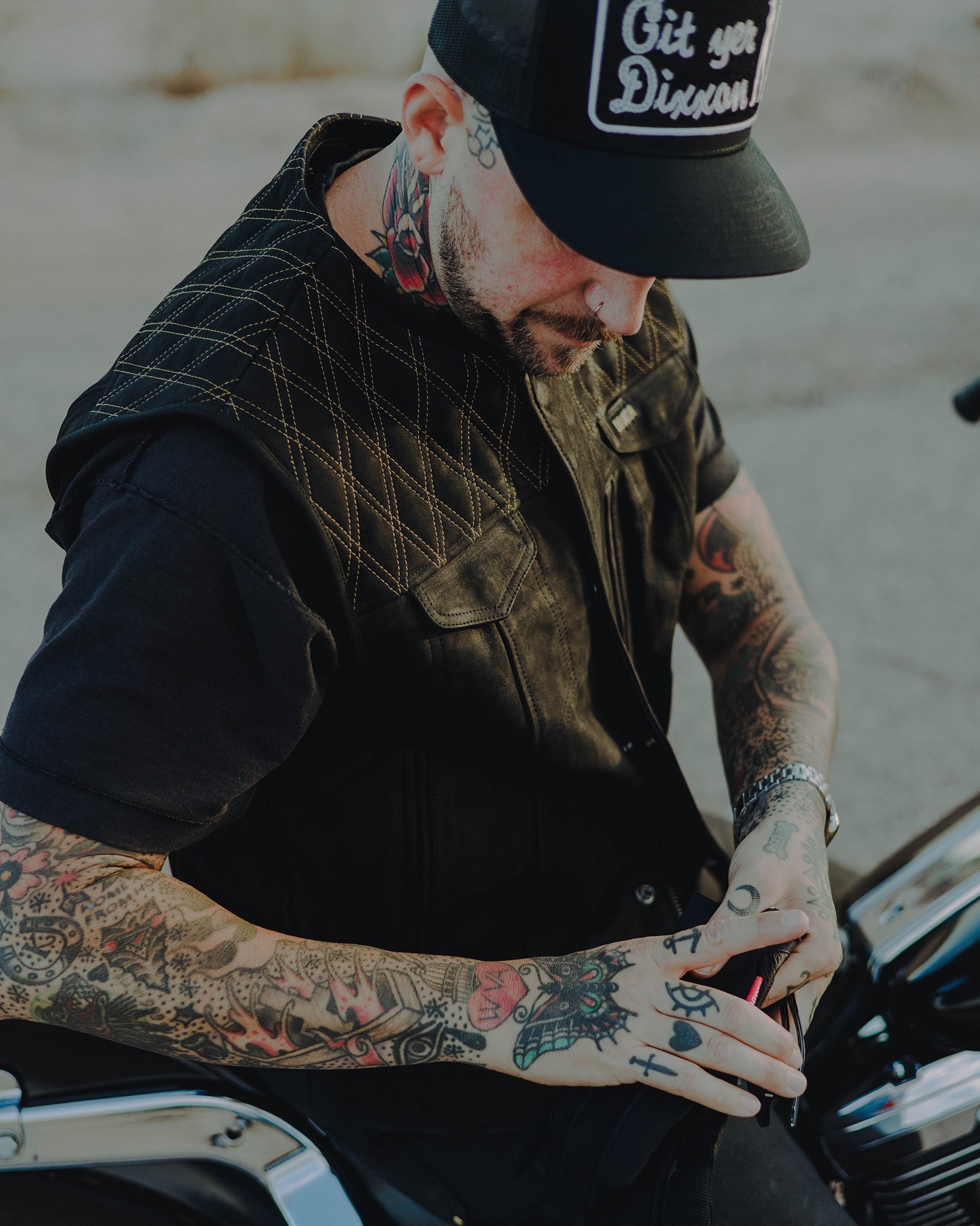 Laconia Hills Diamond Stitch Suede Leather Vest - Black - Dixxon Flannel Co.