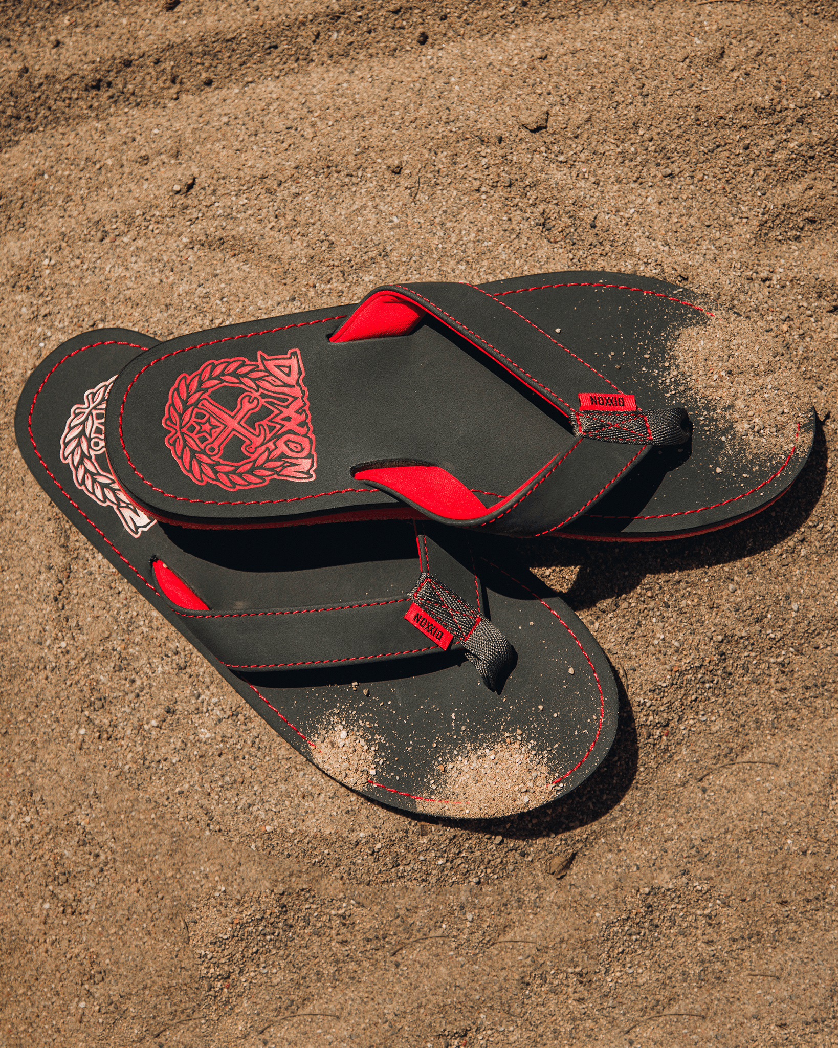 Charcoal & Red Dixxon Leather Sandals: Shop Today! Charcoal & Red Dixxon Leather Sandals: Shop Today!