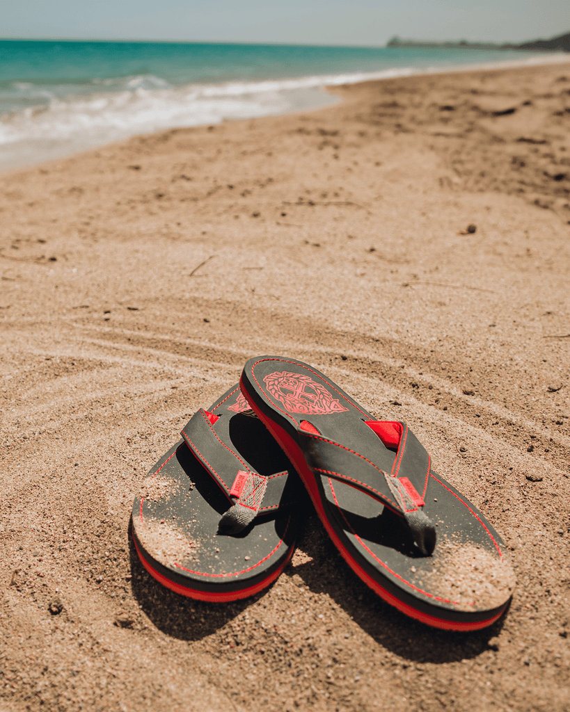 Leather Sandals - Charcoal & Red - Dixxon Flannel Co.