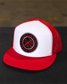 Nameplate Flat Bill Trucker Snapback - Red - Dixxon Flannel Co.