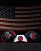 Nameplate Flat Bill Trucker Snapback - Red - Dixxon Flannel Co.