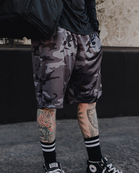 Dixxon Black Camo Overtime Shorts: Shop Now