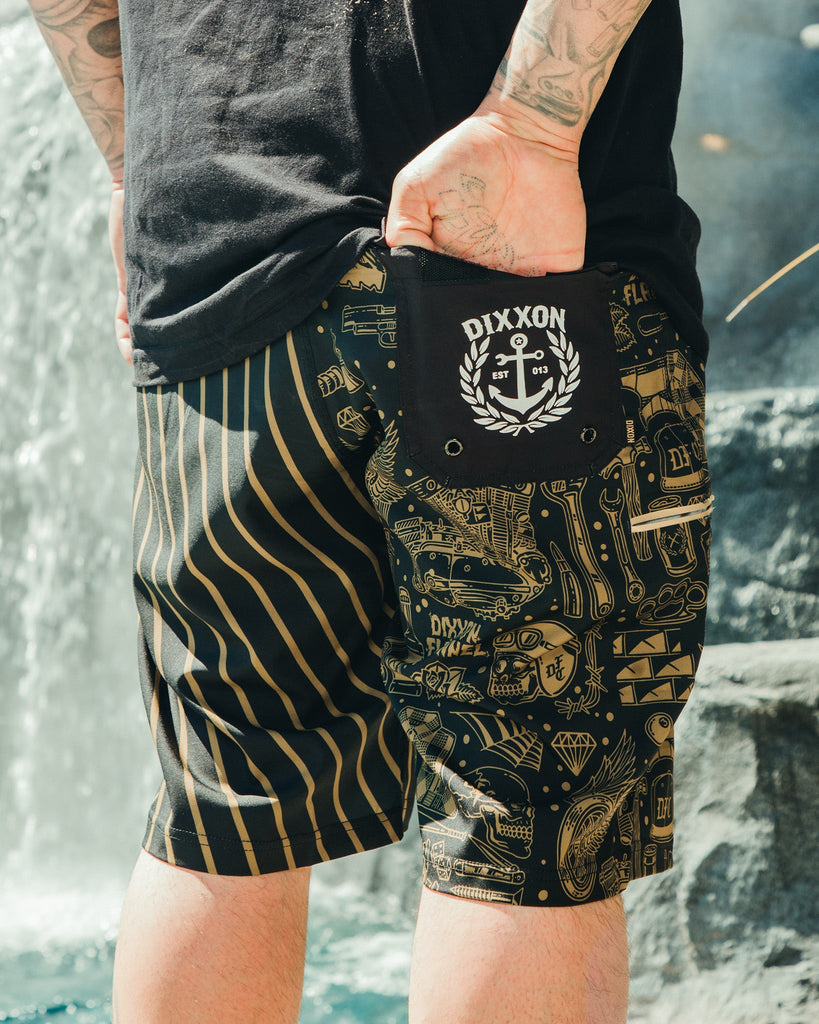 Party Boy Boardshorts - Black & Gold - Dixxon Flannel Co.