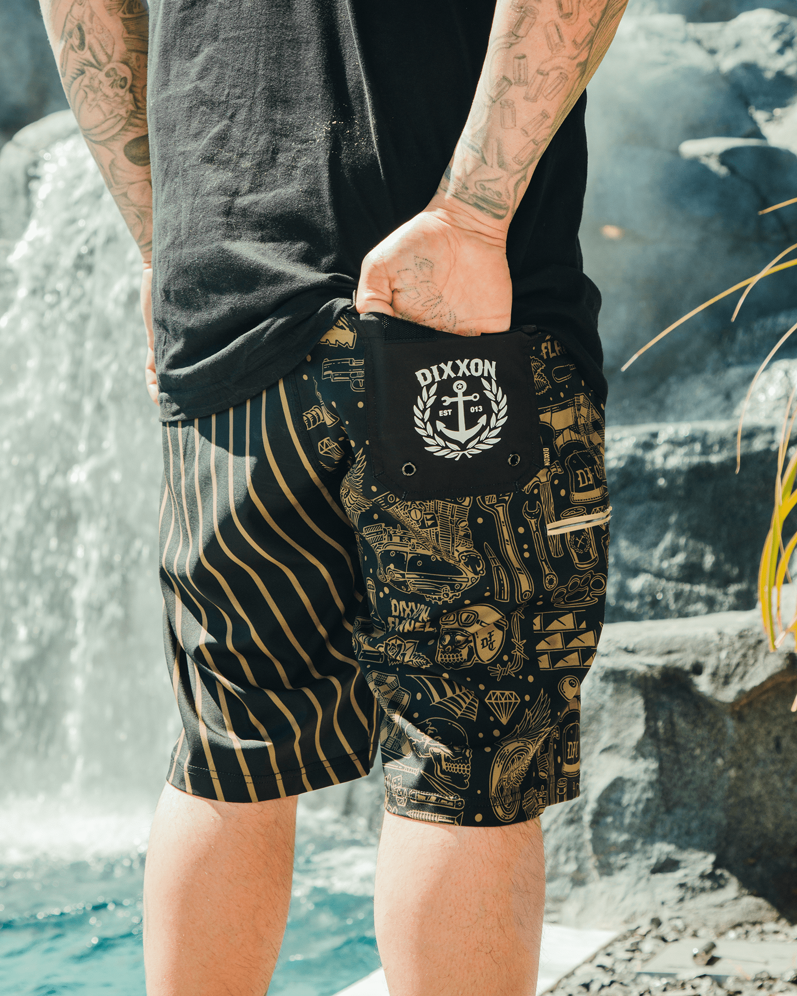 Party Boy Boardshorts - Black & Gold - Dixxon Flannel Co.
