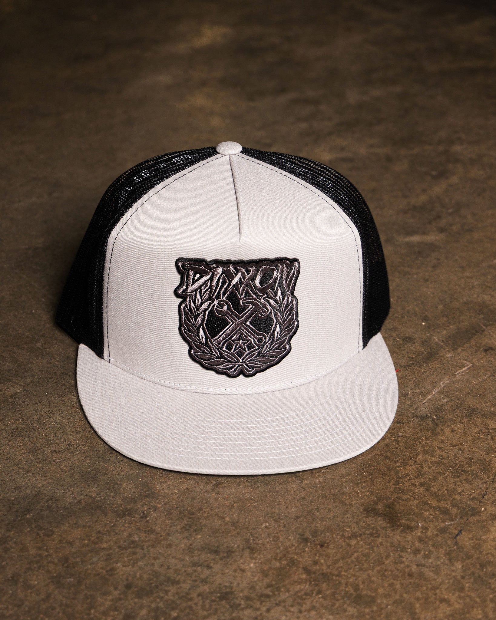 Party Crest Flat Bill Trucker Snapback - Black & Gray - Dixxon Flannel Co.