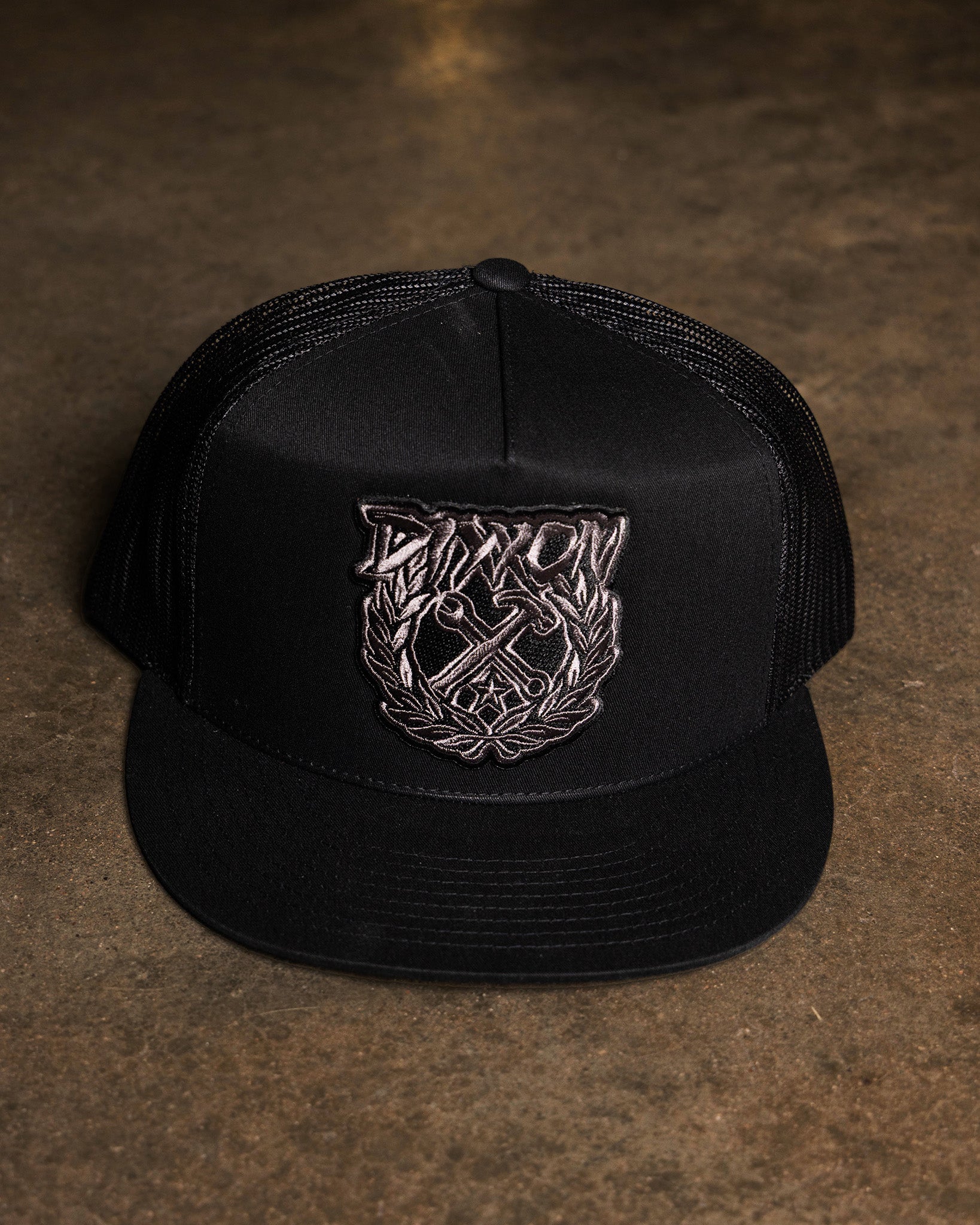 Party Crest Flat Bill Trucker Snapback - Black & Gray - Dixxon Flannel Co.