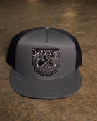 Party Crest Flat Bill Trucker Snapback - Black & Gray - Dixxon Flannel Co.