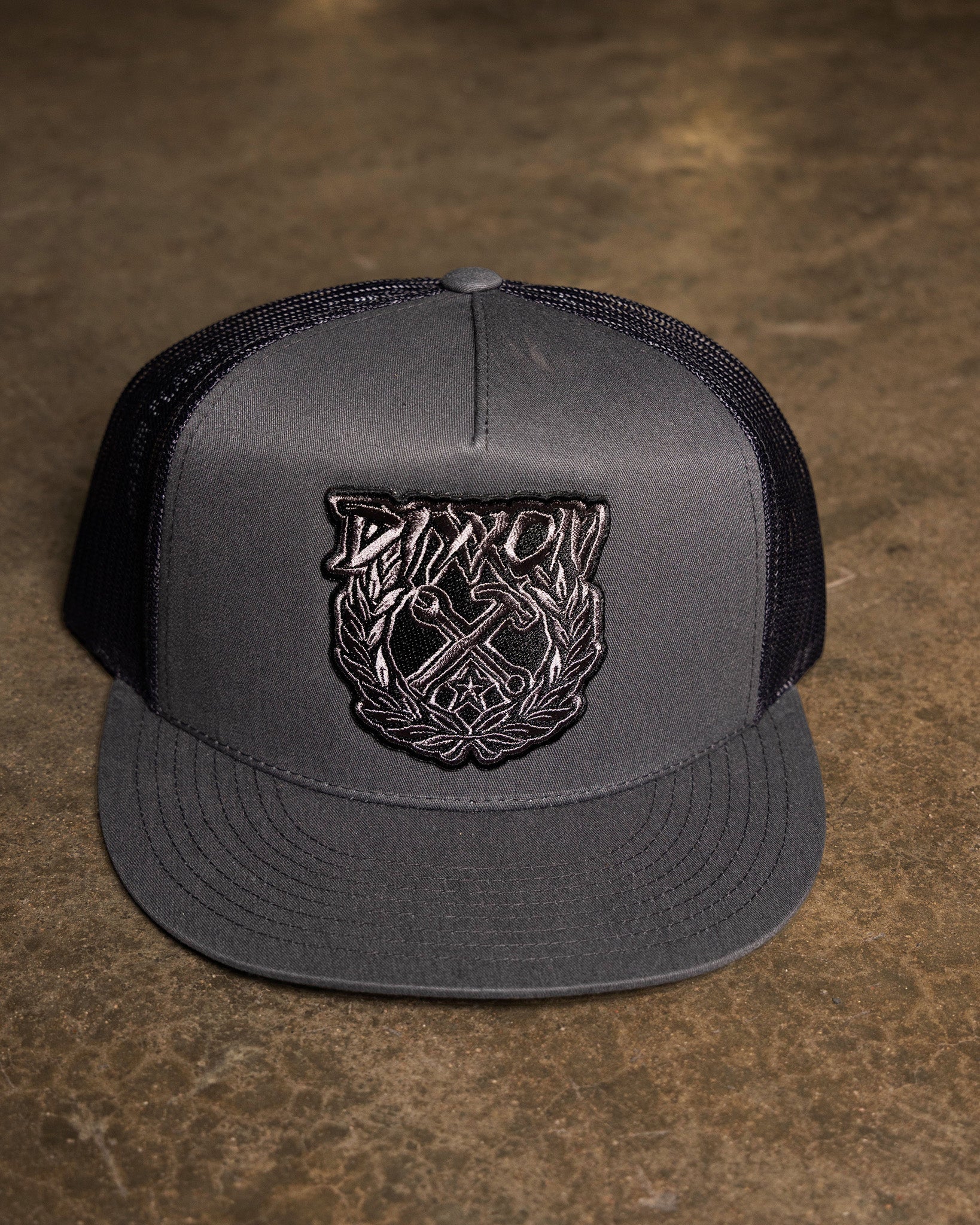 Party Crest Flat Bill Trucker Snapback - Black & Gray - Dixxon Flannel Co.