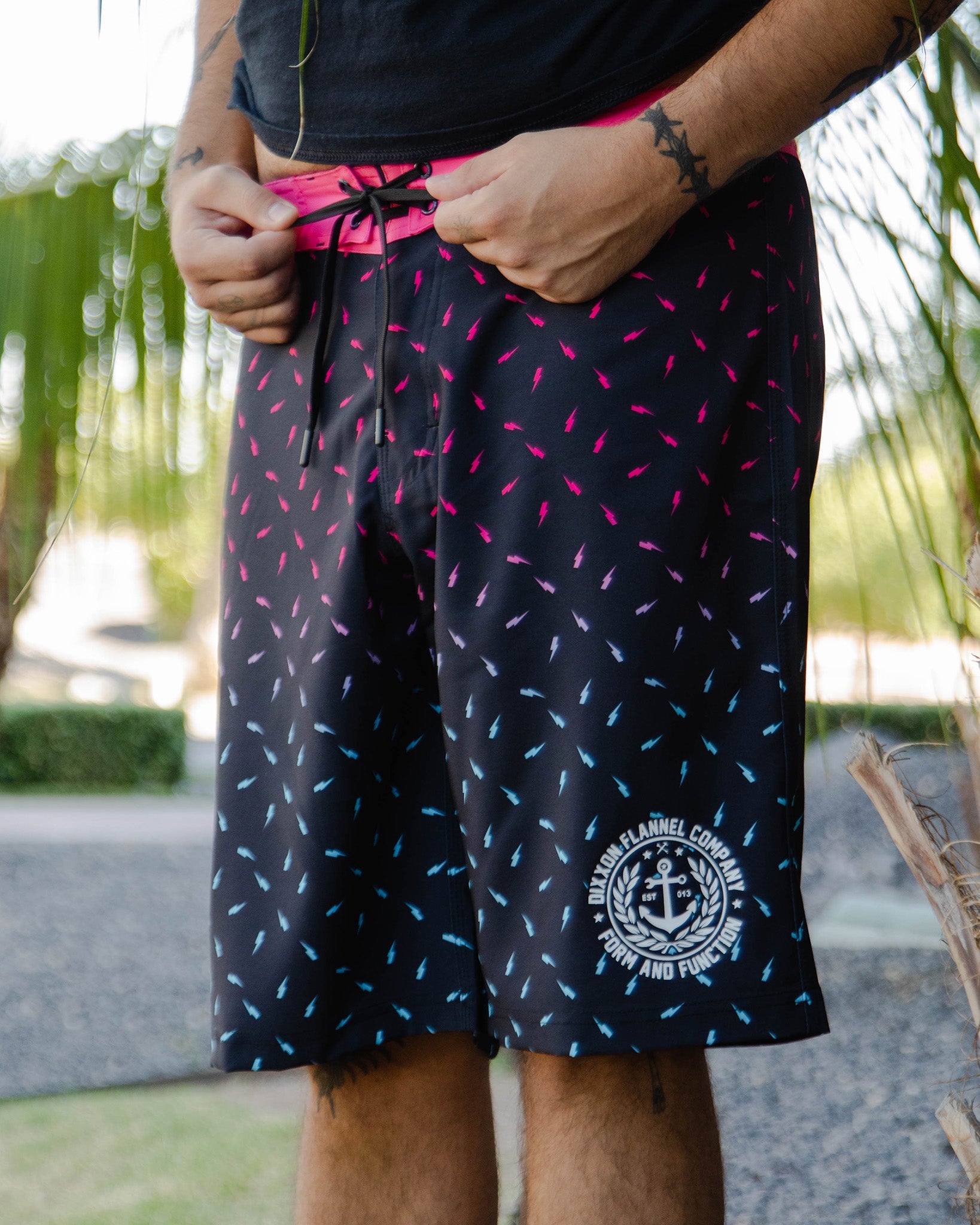 Pink & Teal Bolt Boardshorts | Dixxon Flannel Co.