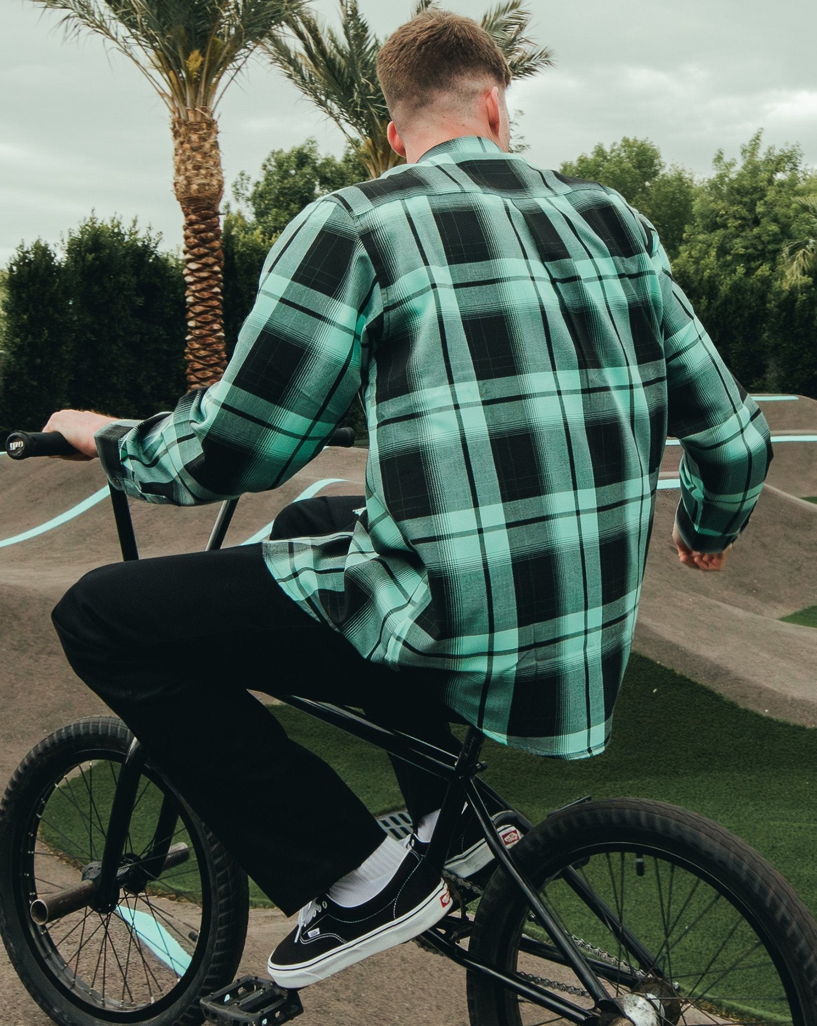 Dixxon Pumper Flannel: Aqua Blue Plaid Shirt