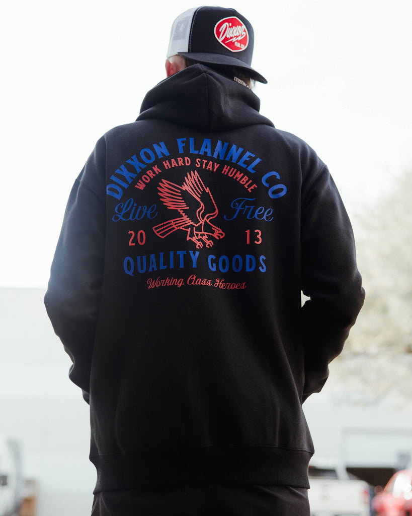 Red & Blue Quality Goods Zip Up Hoodie - Black - Dixxon Flannel Co.