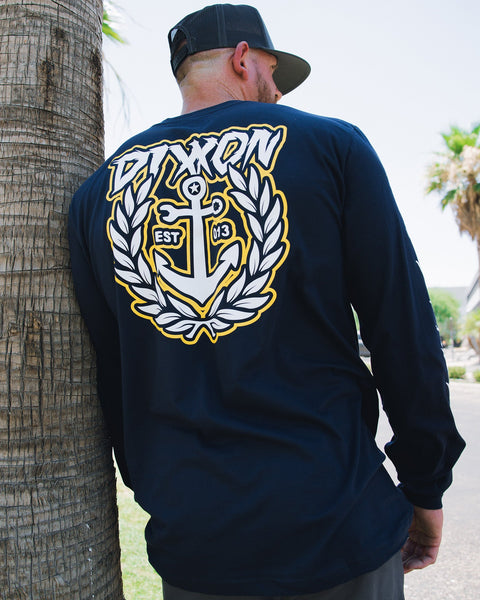 Dixxon Navy Salty Crest Tee: Men's Long Sleeve Shirt