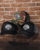 Stencil Logo Curved Bill Trucker Snapback - Dixxon Flannel Co.