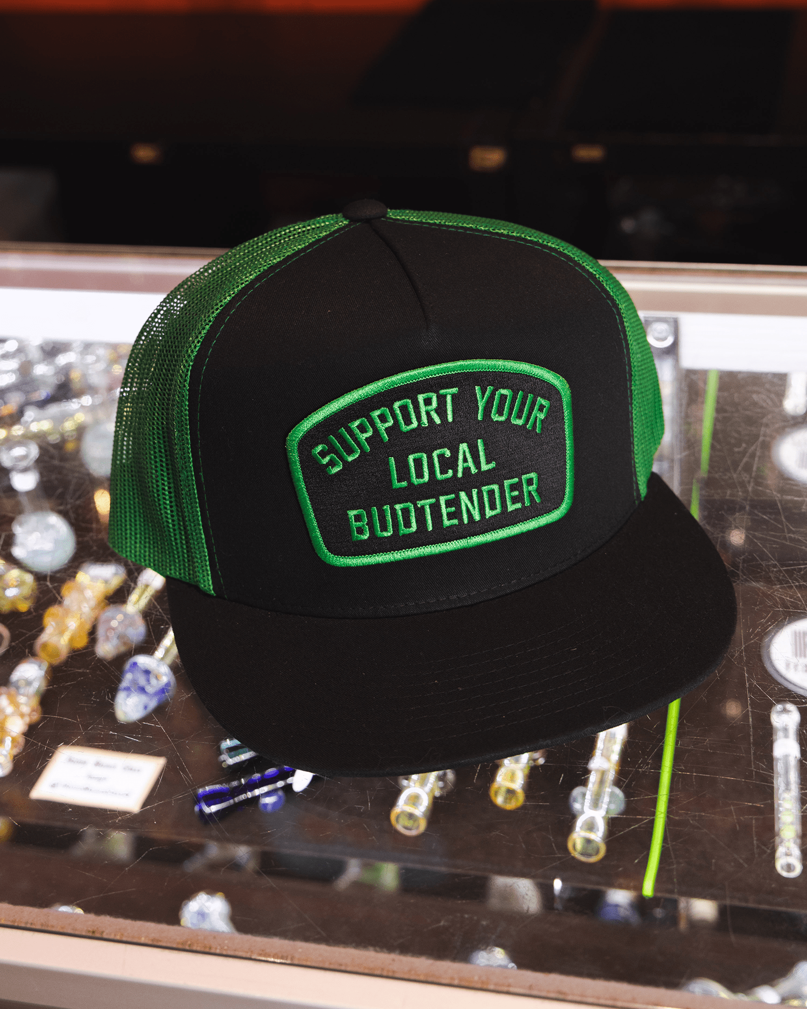 Support Your Local Budtender Flat Bill Trucker Snapback - Green - Dixxon Flannel Co.