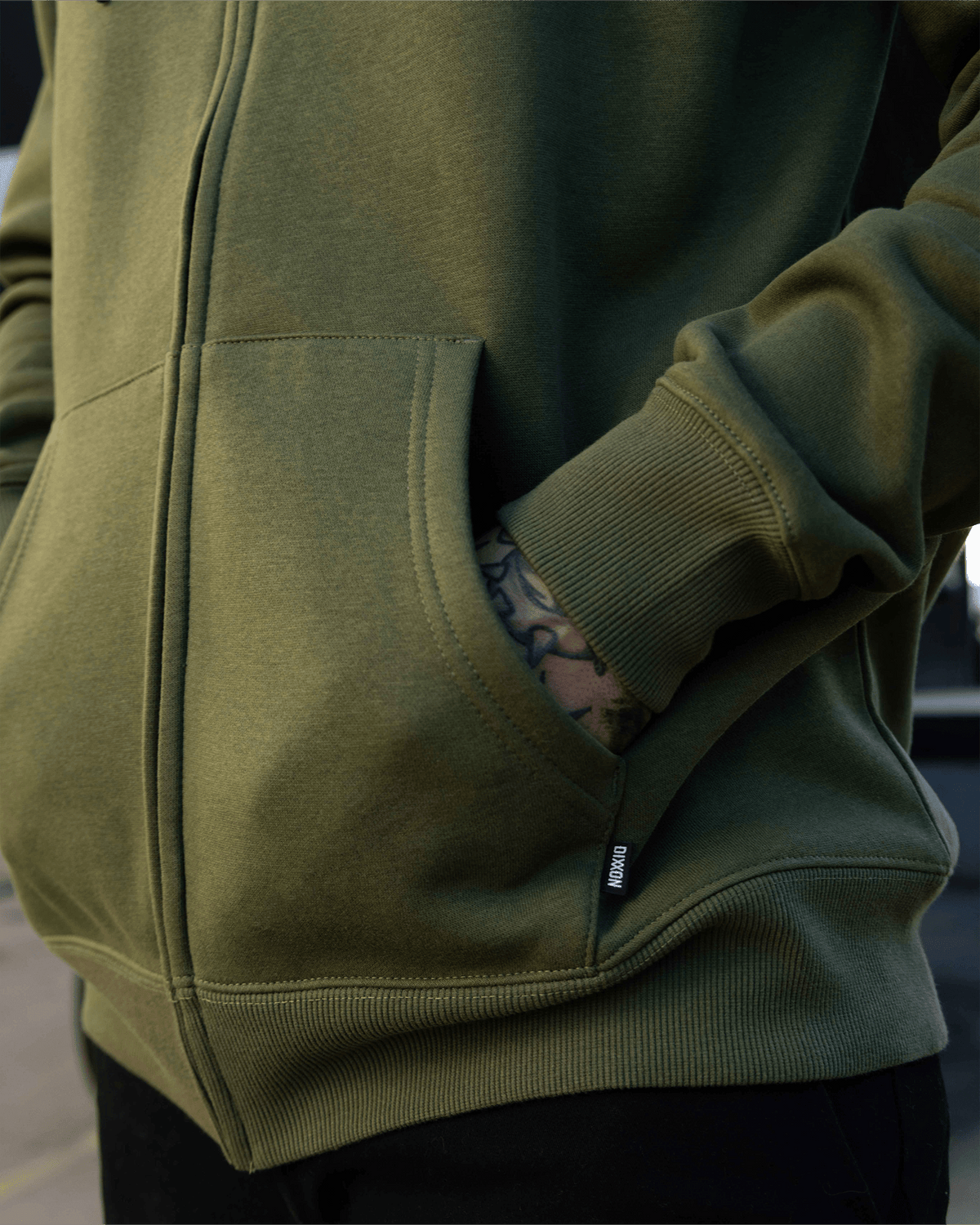 Tan Grille Zip Up Hoodie - O.D. Green - view 9