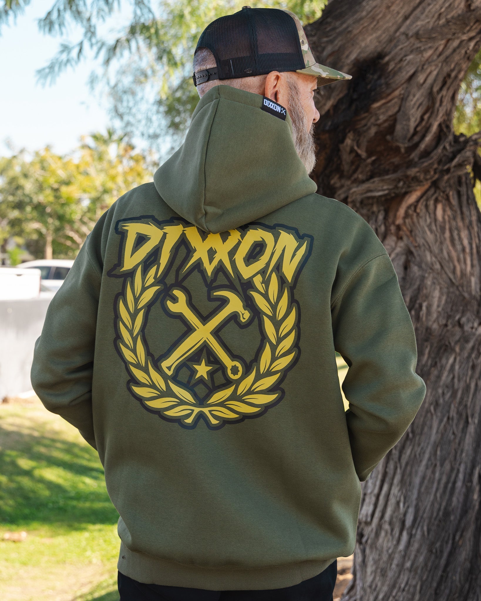 Tan Sketchy Crest Zip Up Hoodie - O.D. Green - Dixxon Flannel Co.