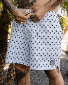 White & Black Royal Palms 7" Boardshorts - Dixxon Flannel Co.