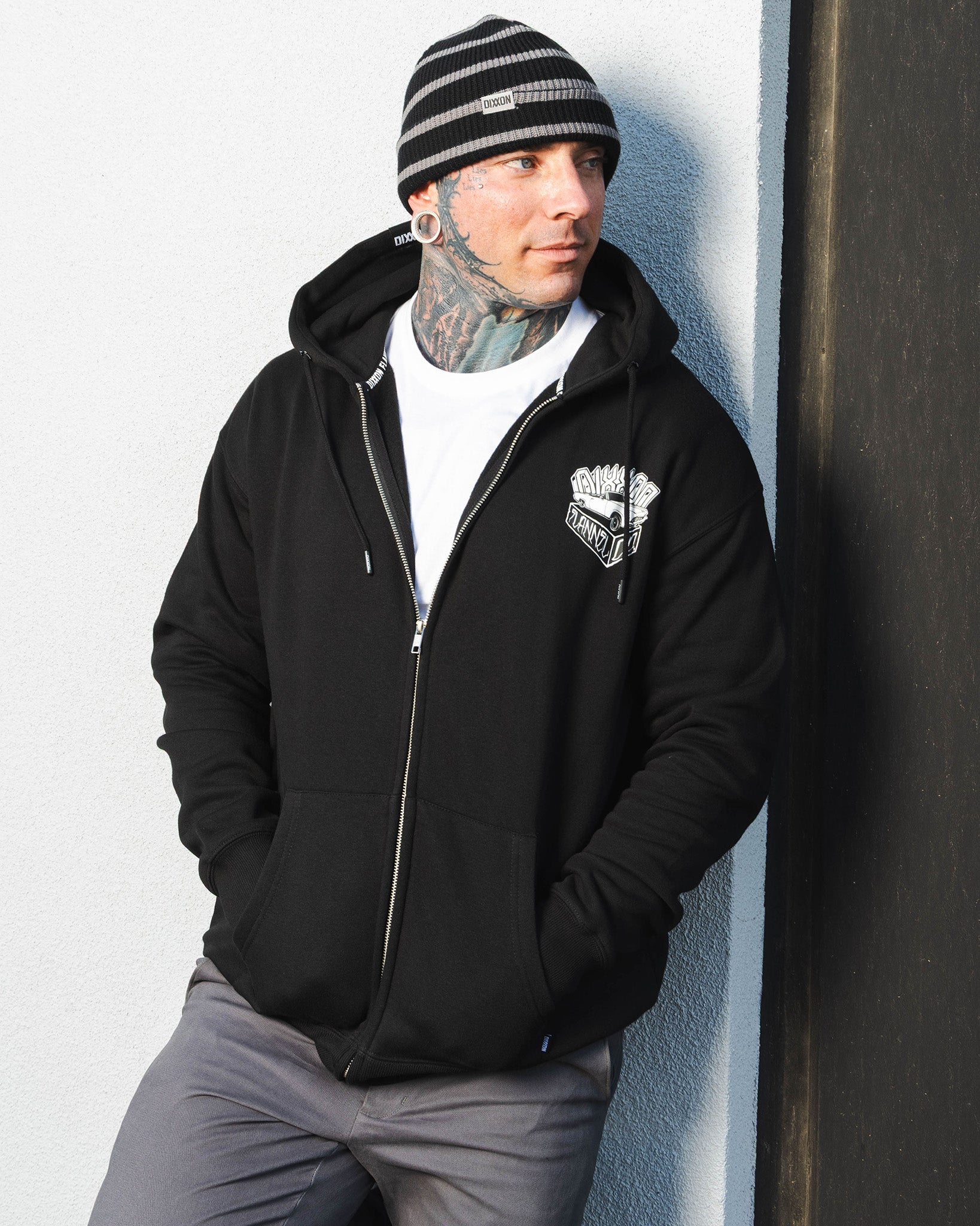 White Block Zip Up Hoodie - Black - Dixxon Flannel Co.
