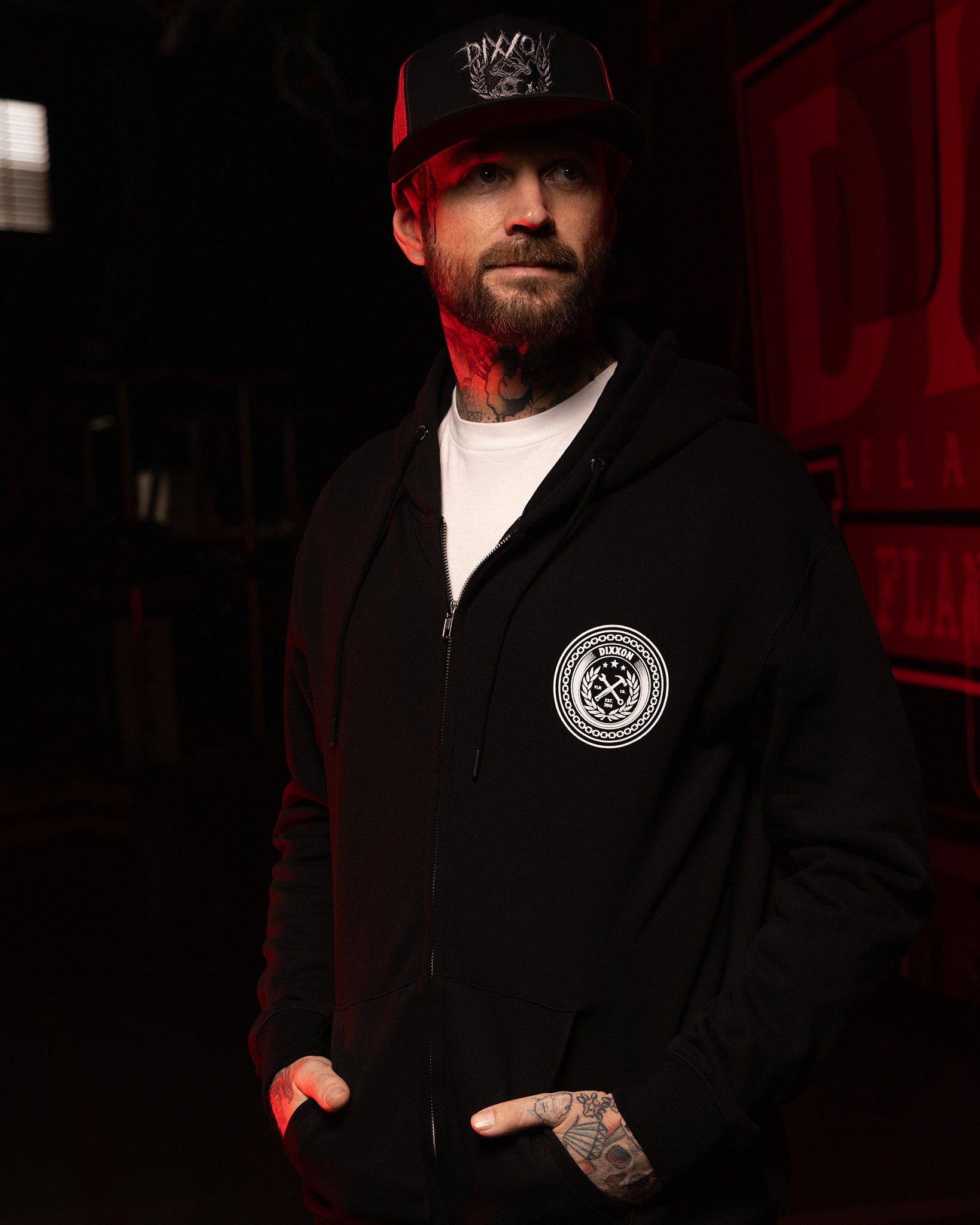 White Chain Badge Zip Up Hoodie - Black - Dixxon Flannel Co.