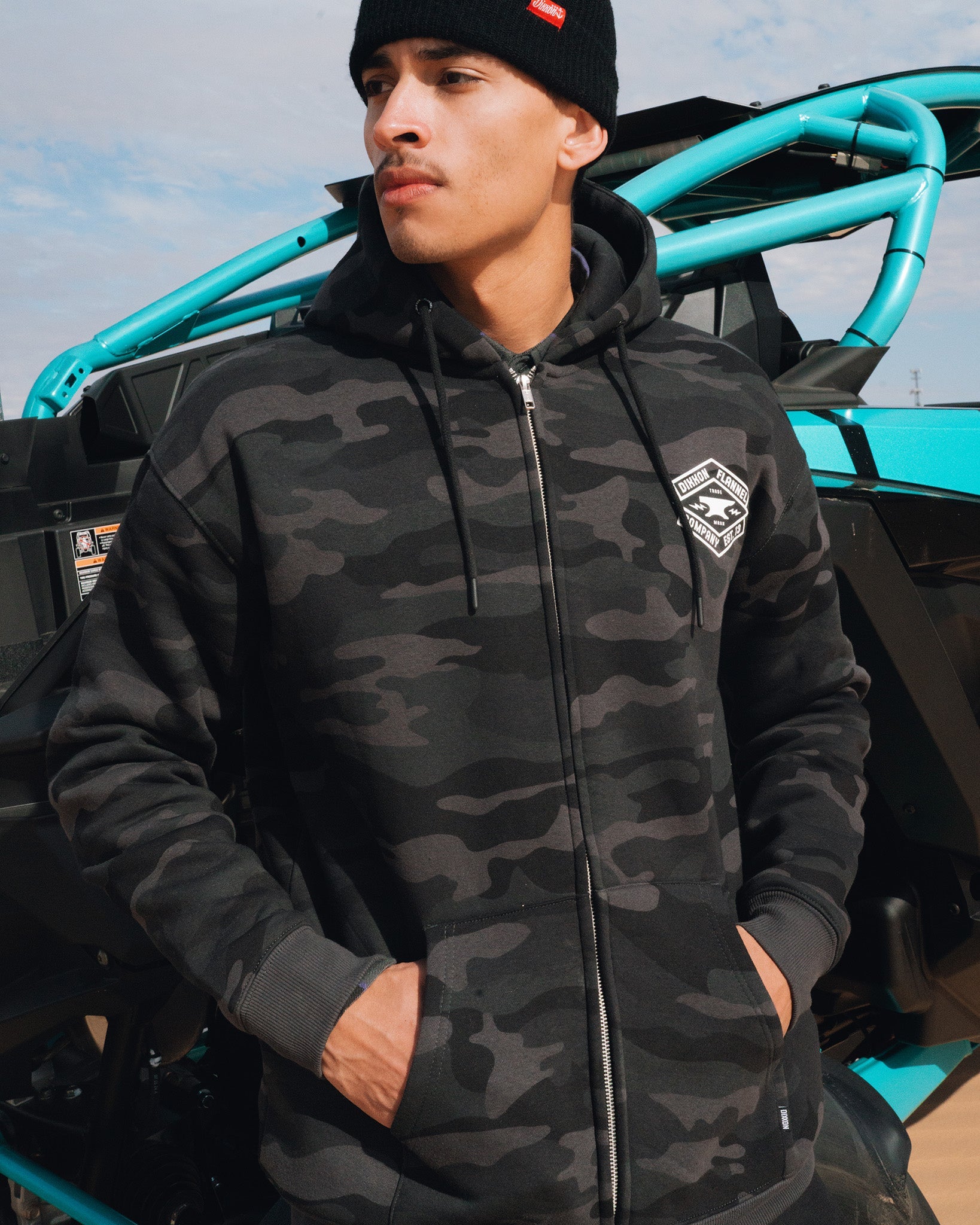 White Forged Zip Up Hoodie - Black Camo | Dixxon Flannel Co.