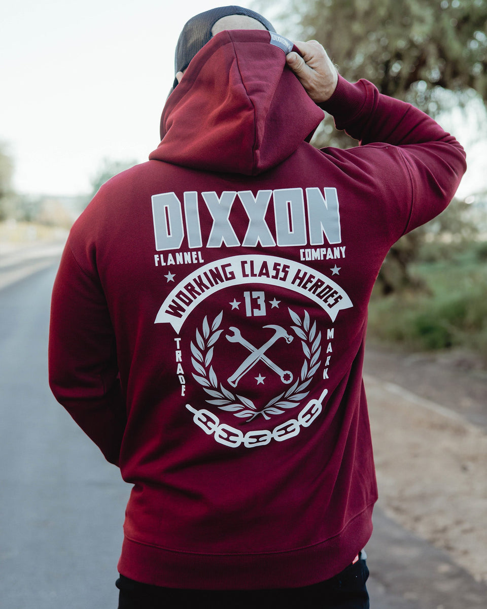 White & Gray Weld Zip Up Hoodie - Maroon | Dixxon Flannel Co.
