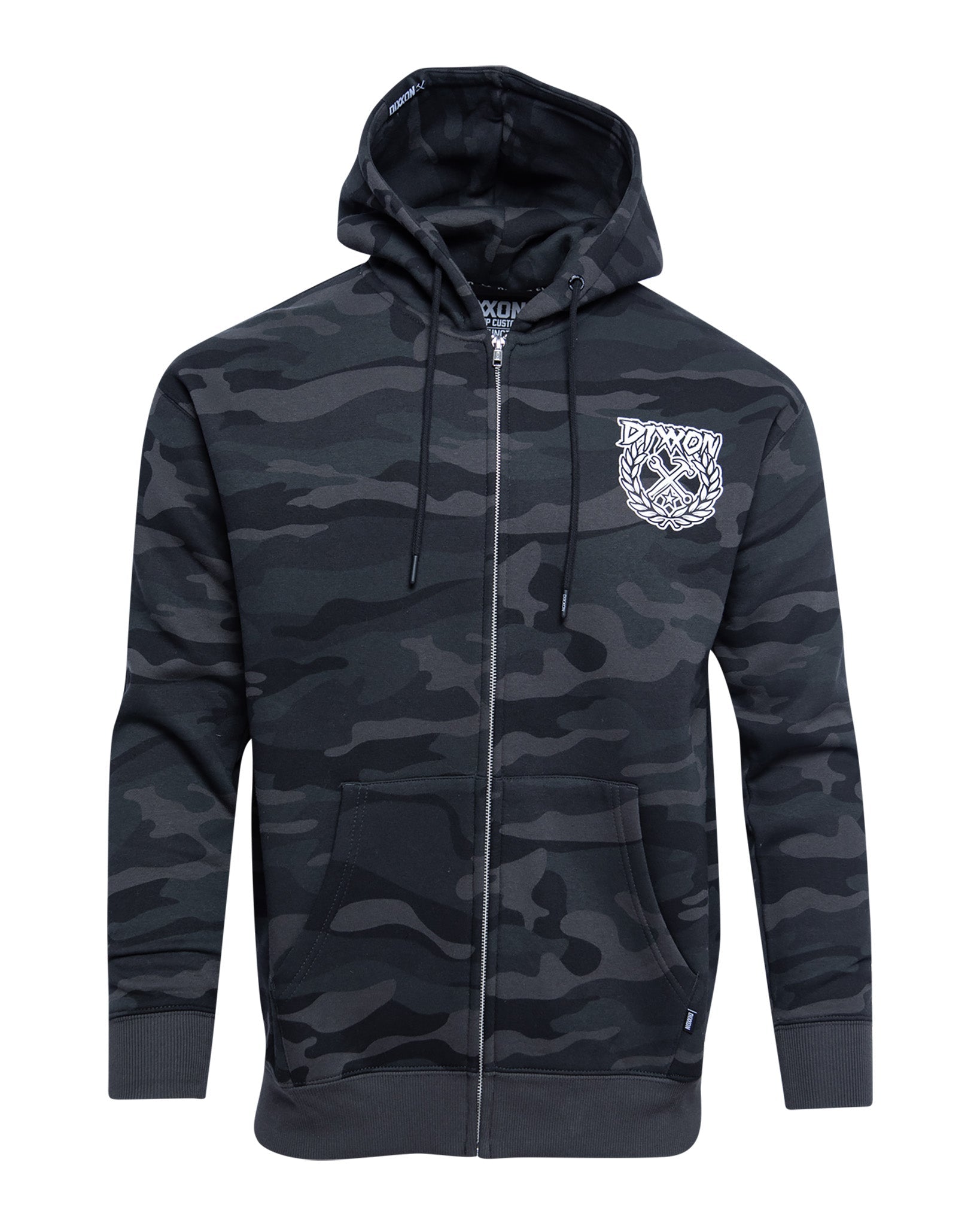 White Party Crest Zip Up Hoodie - Black Camo - Dixxon Flannel Co.
