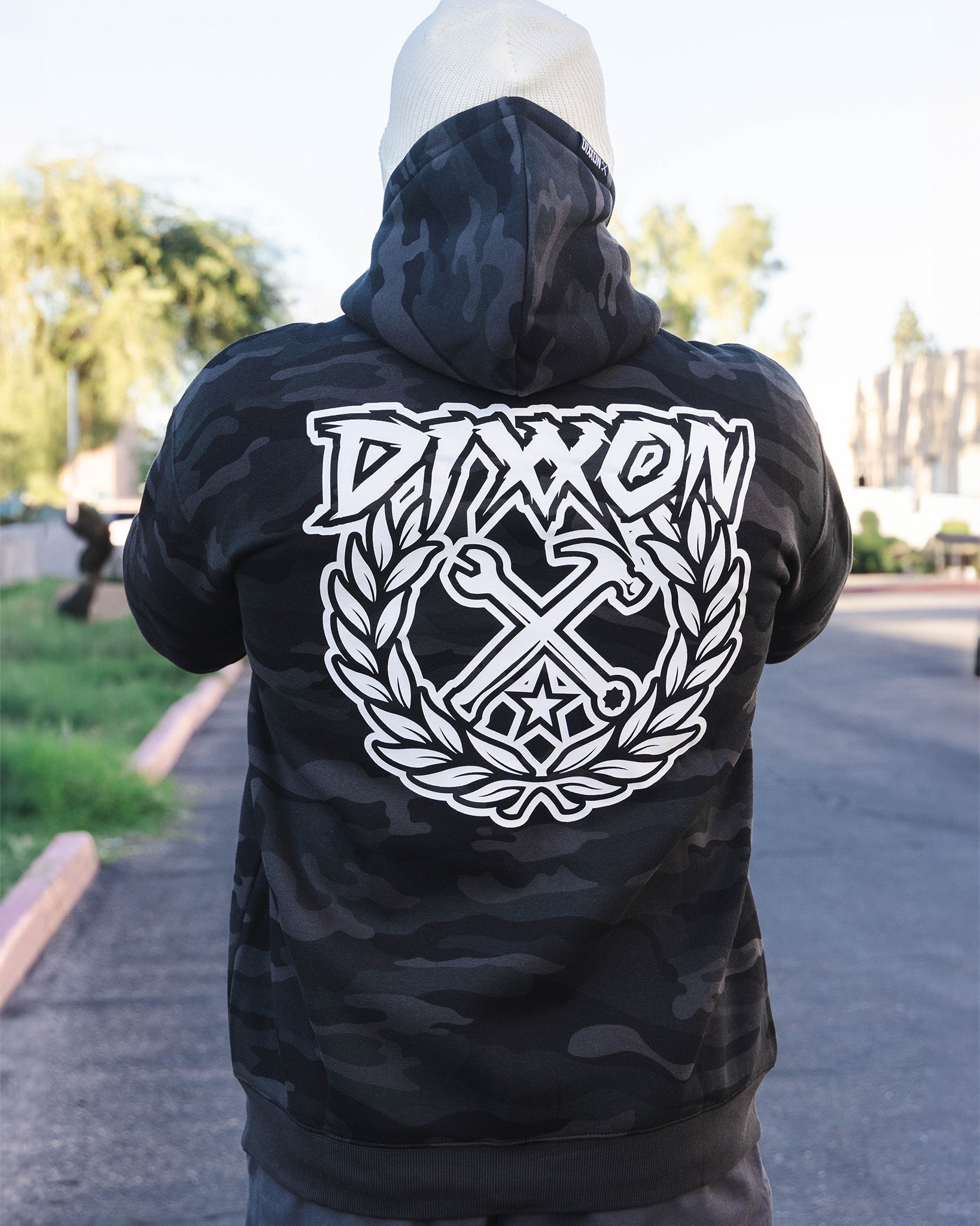 White Party Crest Zip Up Hoodie - Black Camo - Dixxon Flannel Co.