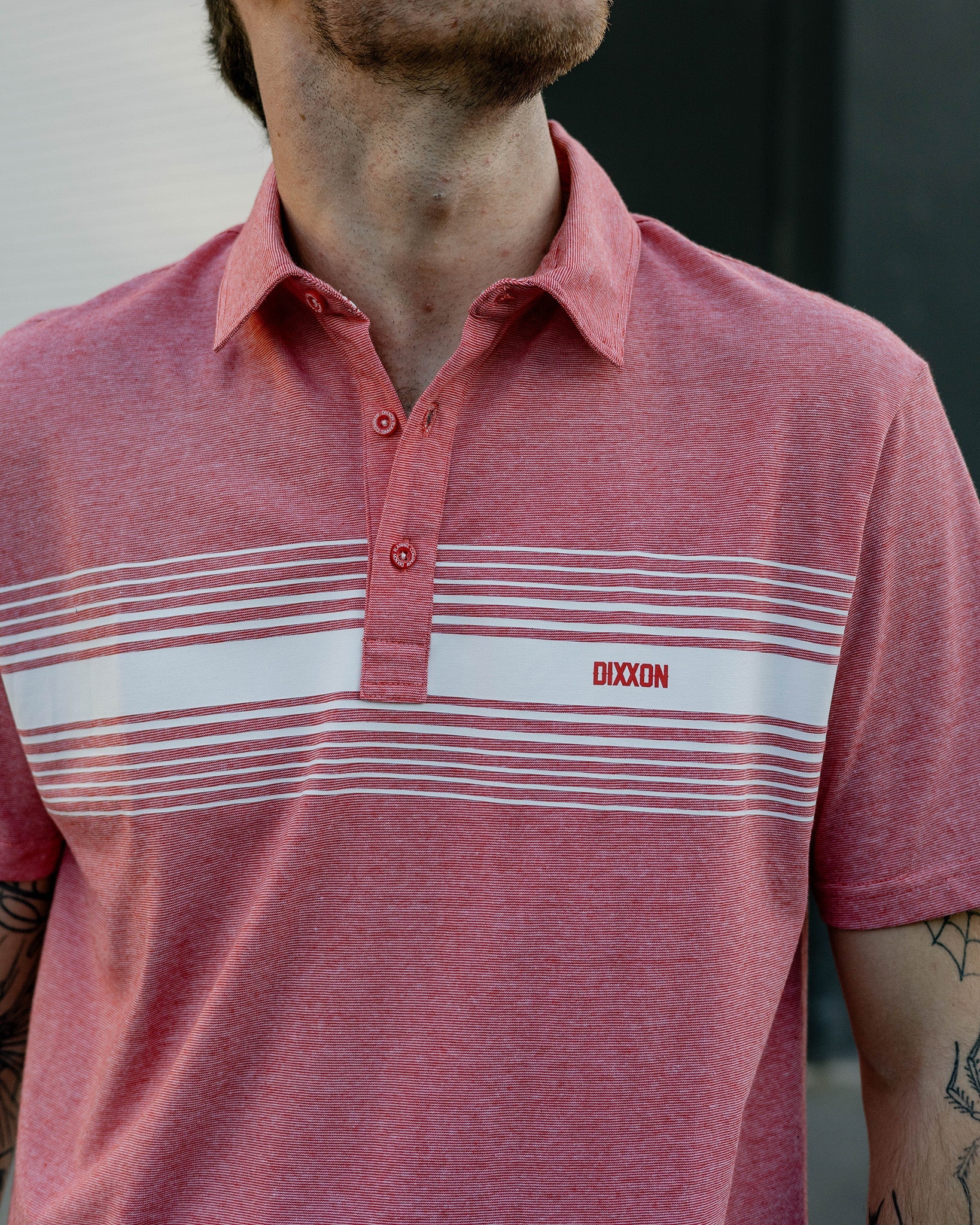 White Stripe Premium Polo - Heathered Red | Dixxon Flannel Co.