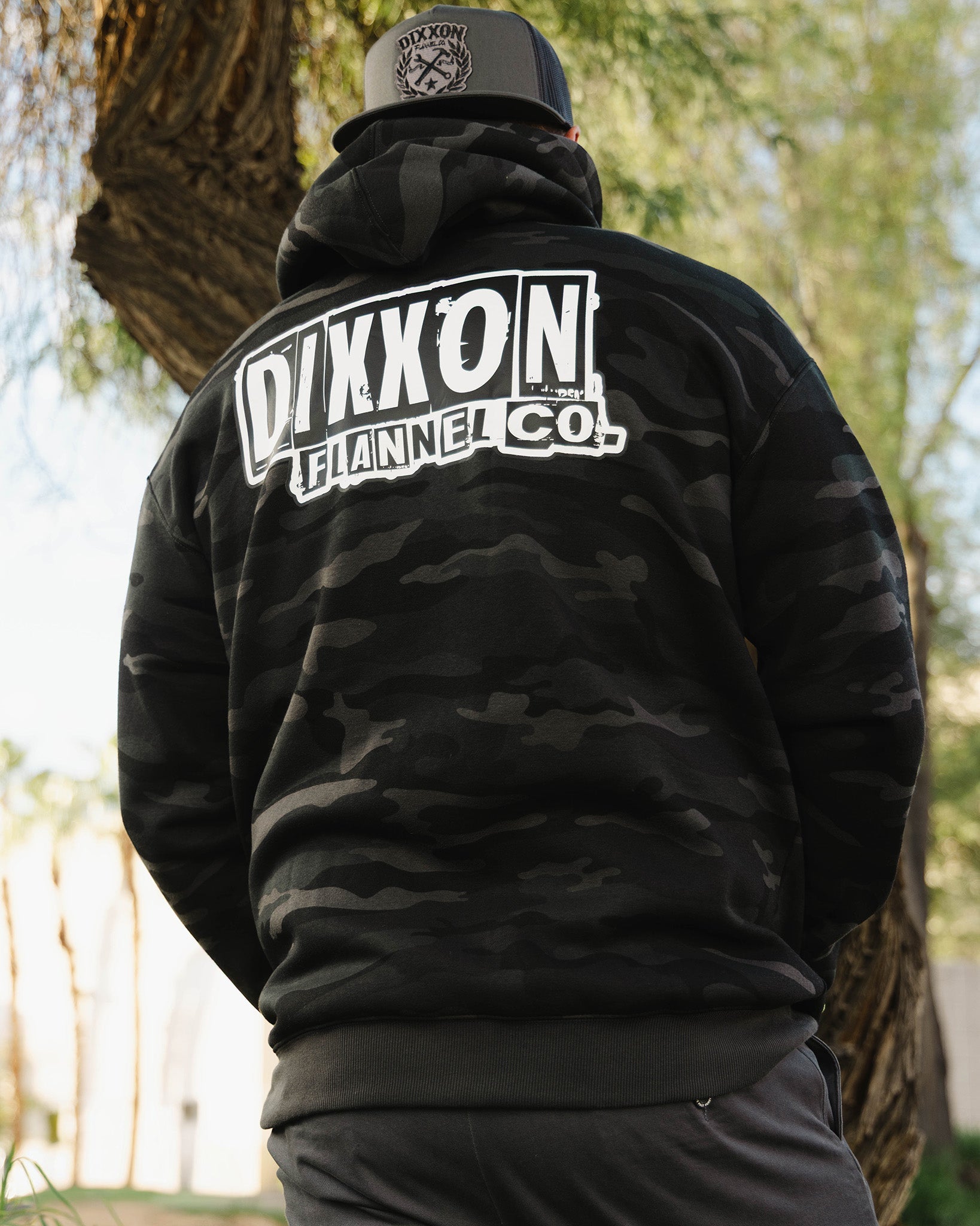 White Truckin' Pullover Hoodie - Black Camo | Dixxon Flannel Co.