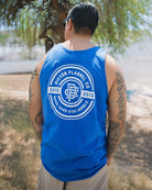 White Work Hard Badge Tank - Blue - Dixxon Flannel Co.