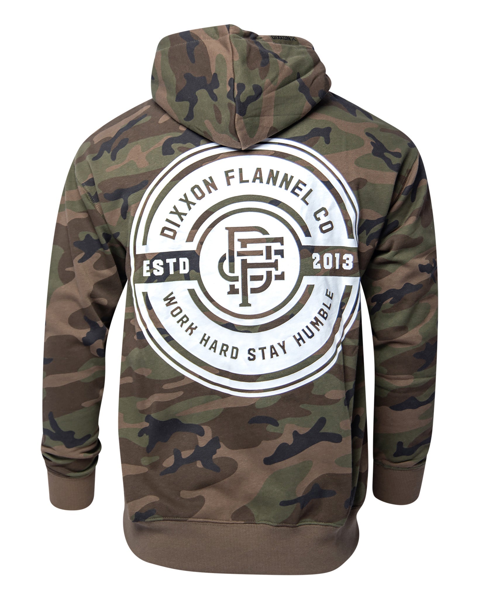 White Work Hard Badge Zip Up - Camo - Dixxon Flannel Co.