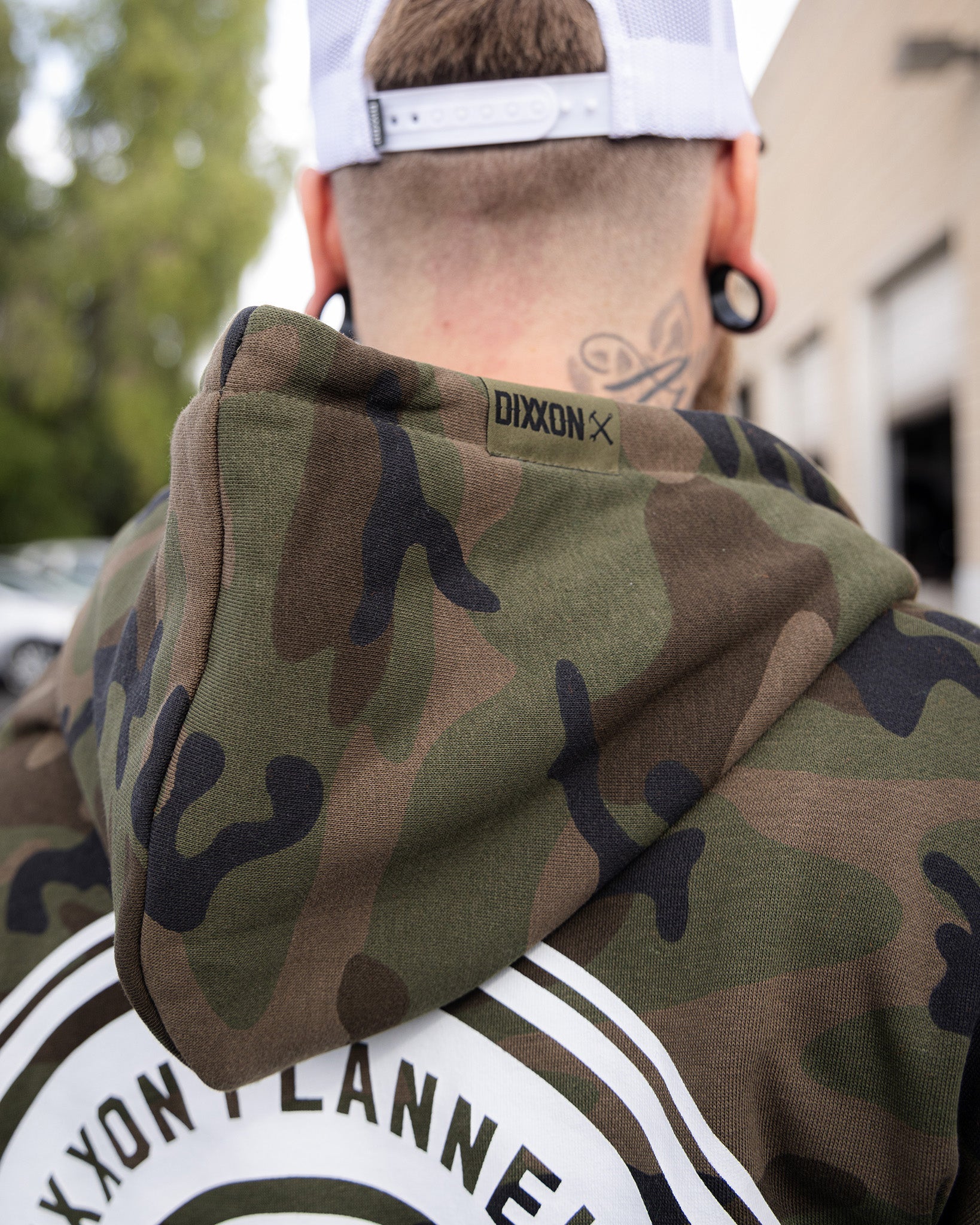 White Work Hard Badge Zip Up - Camo - Dixxon Flannel Co.