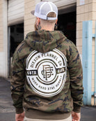 White Work Hard Badge Zip Up - Camo - Dixxon Flannel Co.
