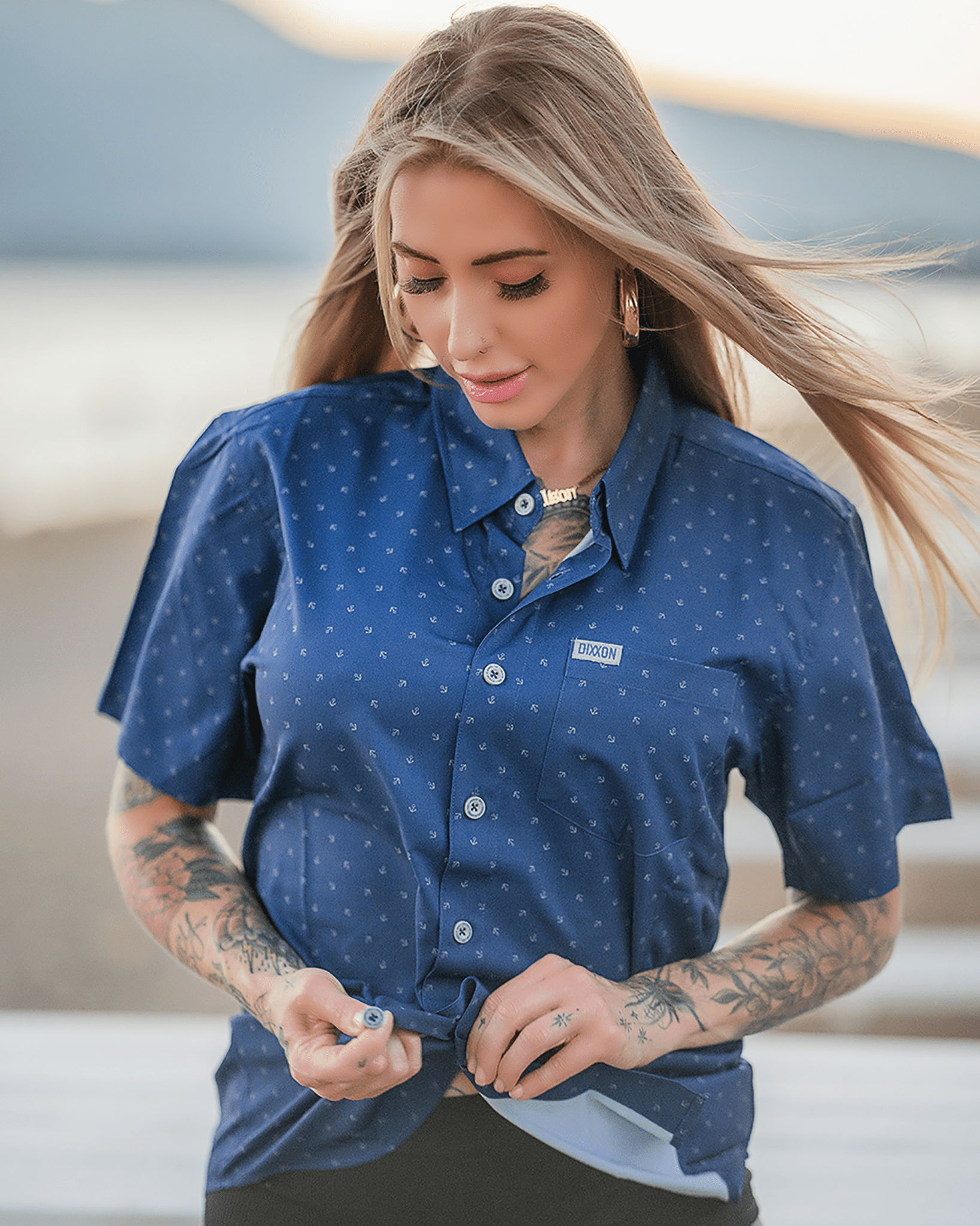 Women's Avery Party Shirt - Blue & Gray Women's Avery Party Shirt - Blue & Gray