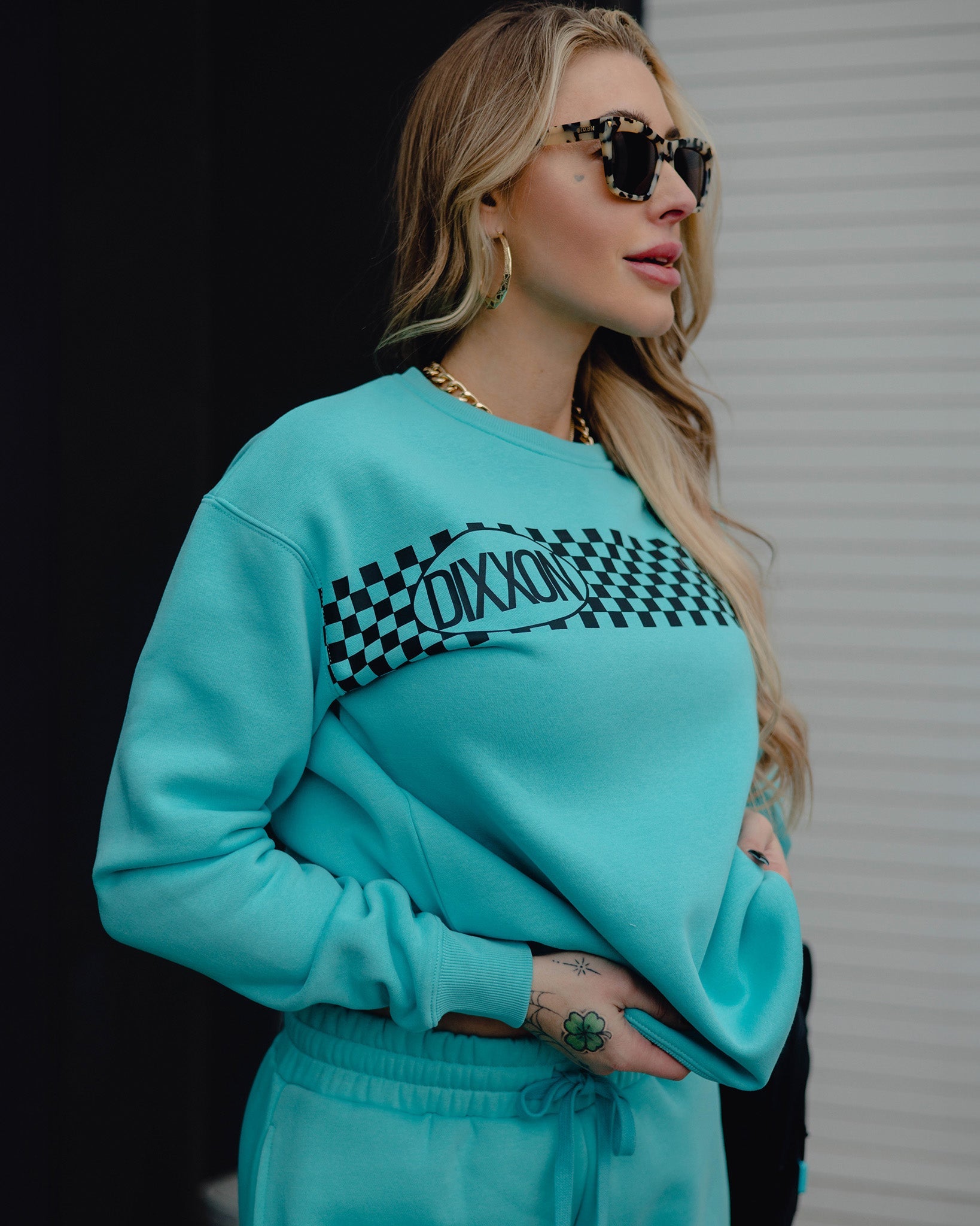 Women's Black Checkers Crewneck Sweatshirt - Tiffany - Dixxon Flannel Co.
