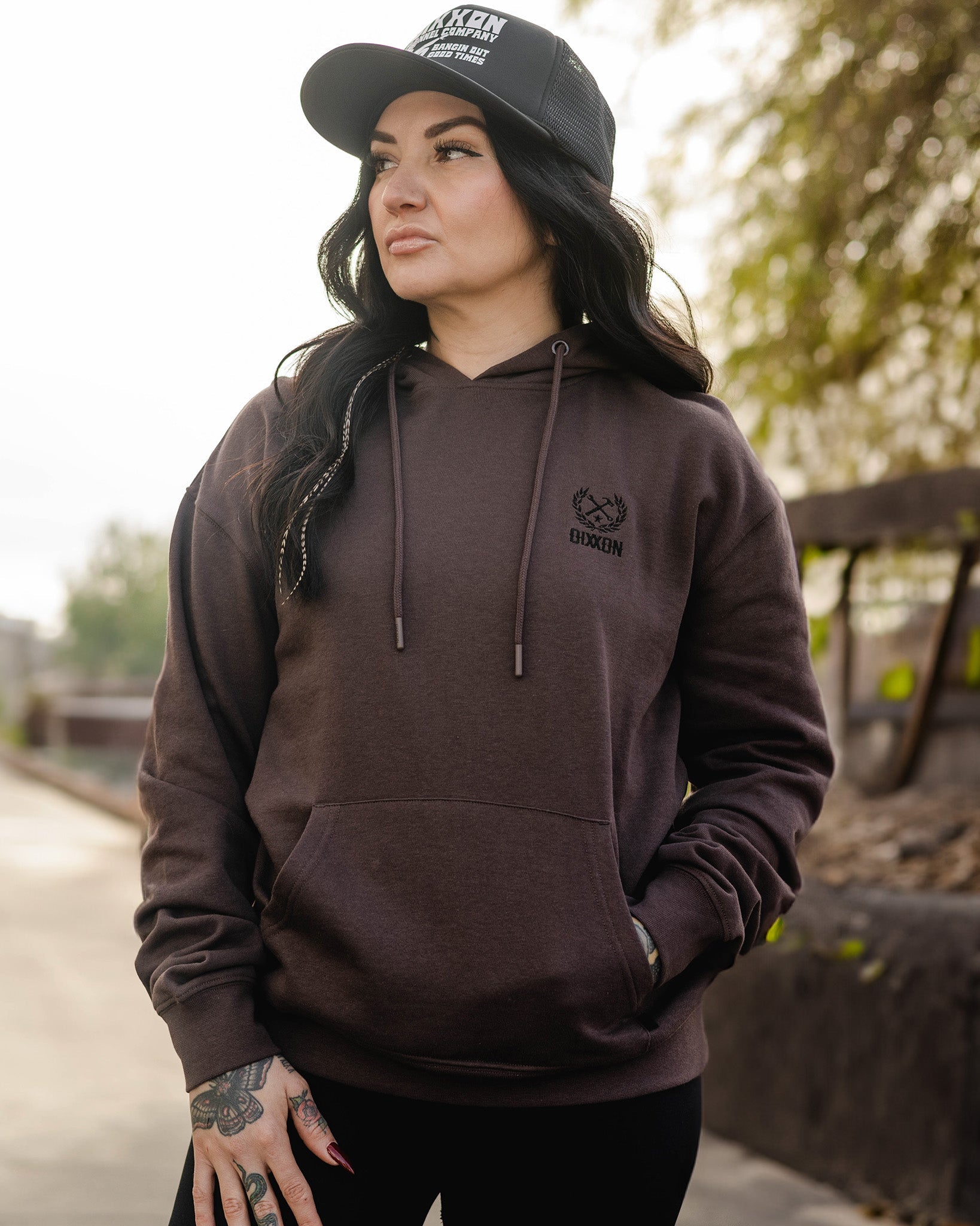 Women's Black Crest Lightweight Pullover Hoodie - Brown - Dixxon Flannel Co.