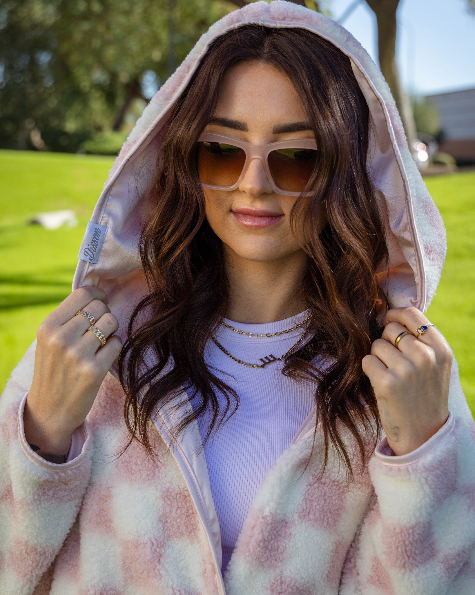 Women's Checkered Sherpa Cardigan - Pink & Cream - Dixxon Flannel Co.