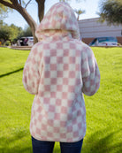 Women's Checkered Sherpa Cardigan - Pink & Cream - Dixxon Flannel Co.