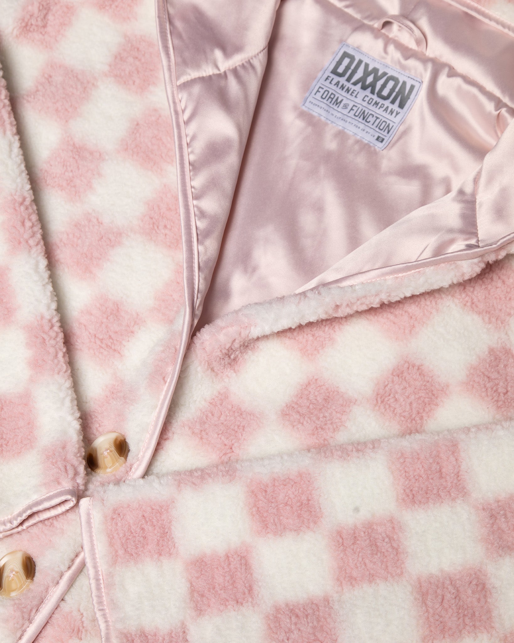 Women's Checkered Sherpa Cardigan - Pink & Cream - Dixxon Flannel Co.