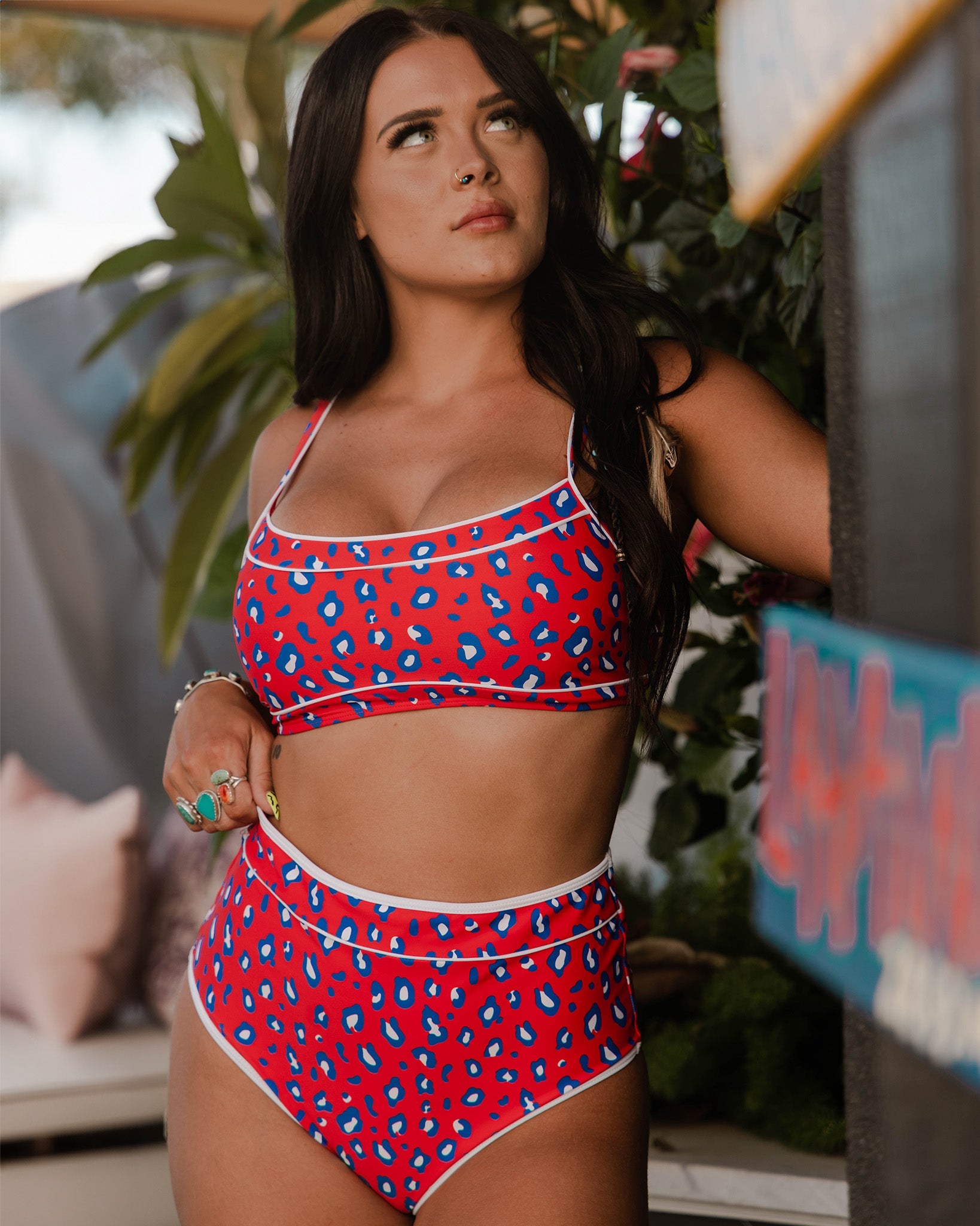 Women's Coastline Bikini Top - Red, White, & Blue Leopard - Dixxon Flannel Co.