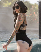 Women's Coastline Mesh One Piece Swimsuit - Black & White - Dixxon Flannel Co.