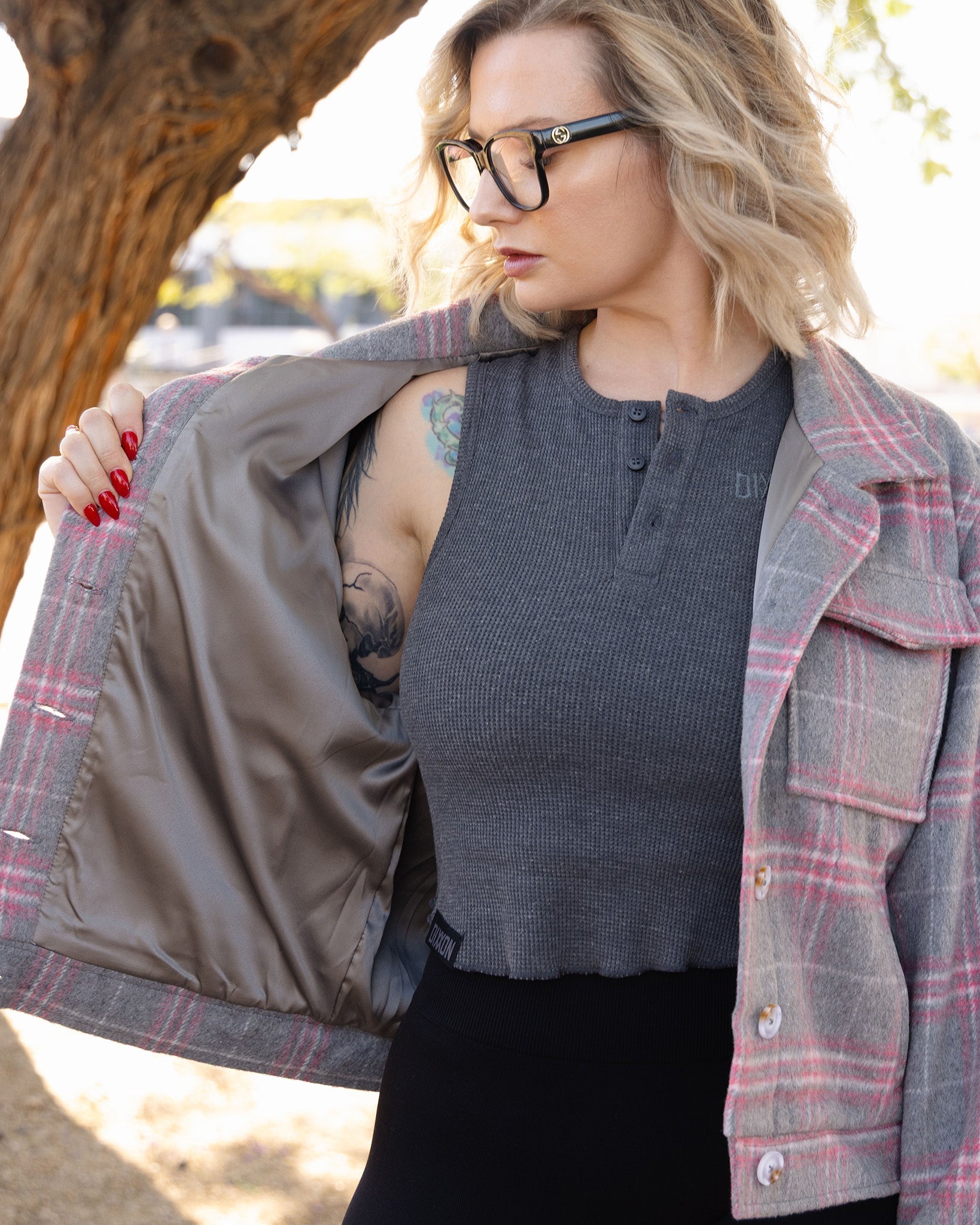 Women's Cropped Shacket - Gray & Pink - Dixxon Flannel Co.