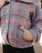 Women's Cropped Shacket - Gray & Pink - Dixxon Flannel Co.