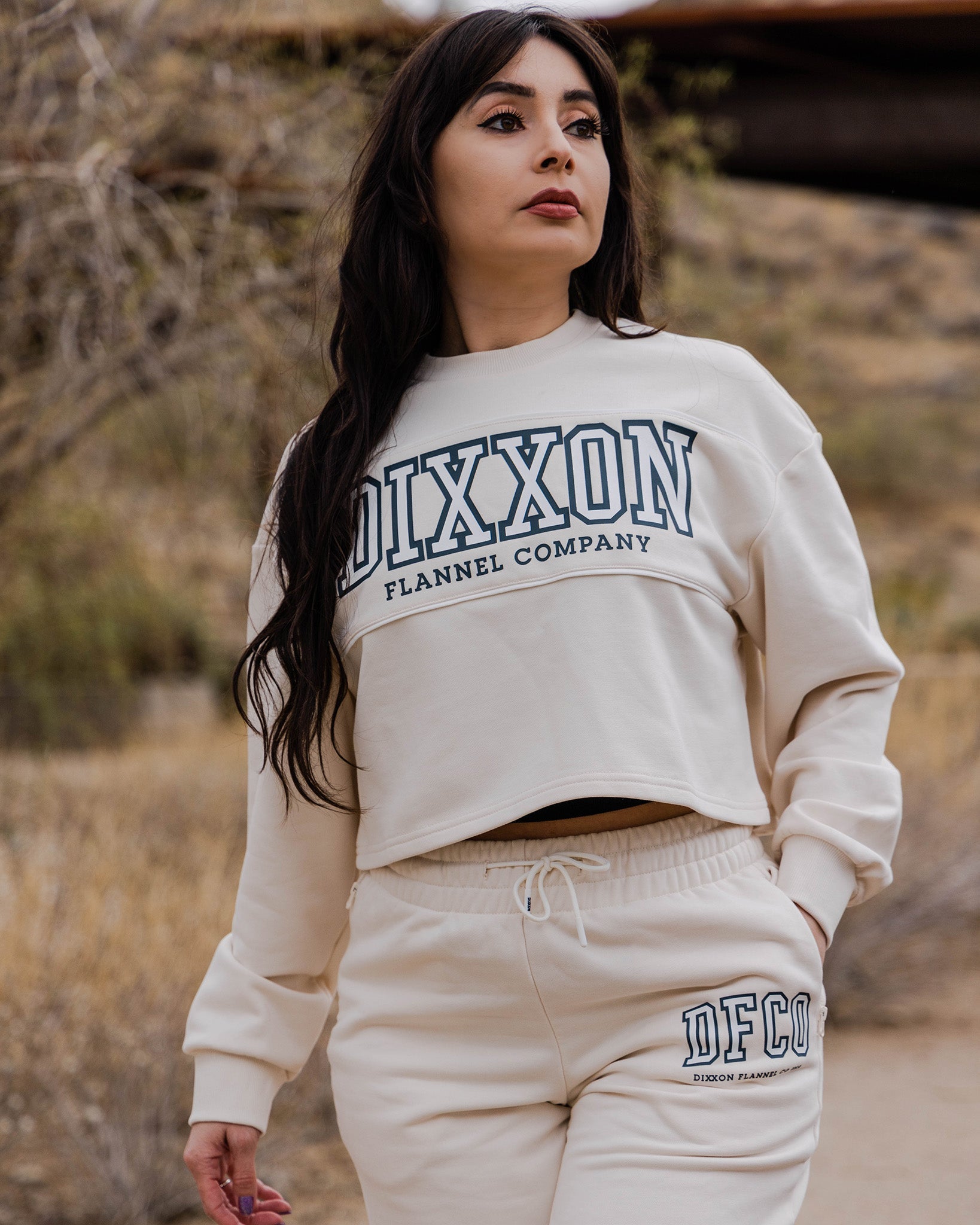 Women's DFCO Cropped Crewneck Sweatshirt - Bone - Dixxon Flannel Co.